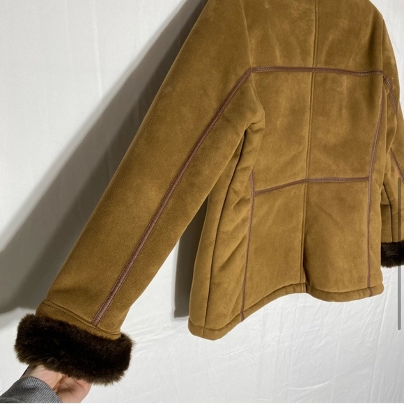 Vintage Lady Hathaway Tan Brown Faux Suede Zip Front Jacket W Faux Fur Collar M - Picture 5 of 16